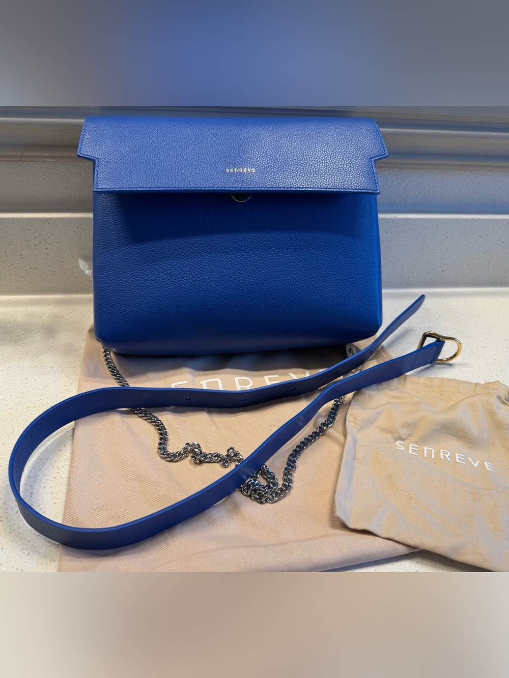 Senreve Azure Leather Satchel & Bonus Senreve Silver Crossbody Chain